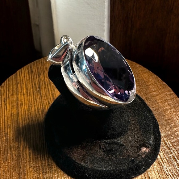 Large Oval Amethyst Sterling Silver Necklace - Picture 8 of 14